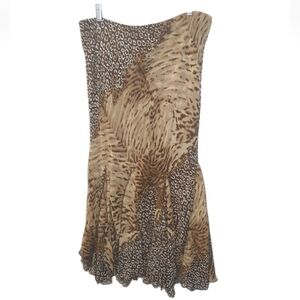 Zashi Maxi Kick Skirt Woman Large Brown Animal Print Pleated Hem Y2k Fairy Boho